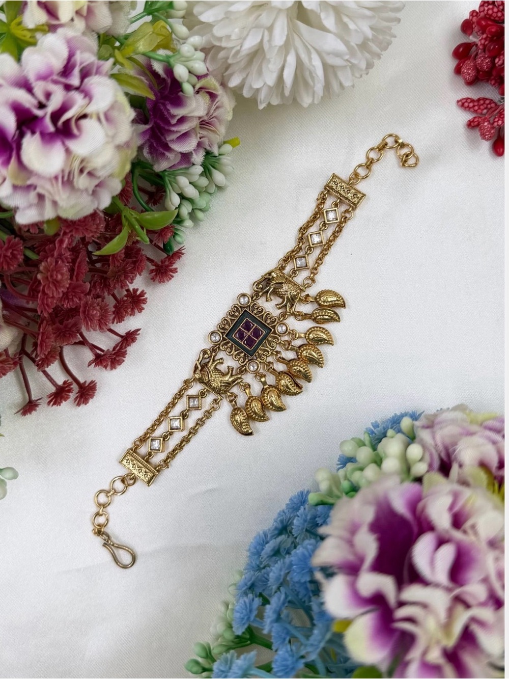 Gold-tone Women’s Charm Bracelet with Purple Accent
